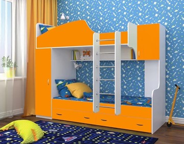 Детская кровать-шкаф Юниор-2, каркас Белое дерево, фасад Оранжевый в Санкт-Петербурге