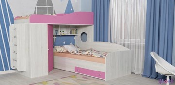 Детская кровать-шкаф Кадет-2 с металлической лестницей, корпус Винтерберг, фасад Розовый в Санкт-Петербурге