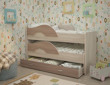 Детская 2-этажная кровать Радуга 1.6 с ящиком, корпус Шимо светлый, фасад Шимо темный в Санкт-Петербурге
