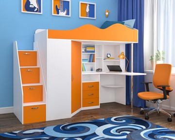 Детская кровать-шкаф Пионер-1, каркас Белое дерево, фасад Оранжевый в Выборге