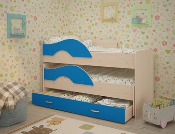 Двухэтажная детская кровать Радуга 1.6 с ящиком, корпус Млечный дуб, фасад Синий в Санкт-Петербурге