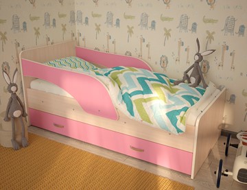 Детская кровать с ящиками Максимка, корпус Млечный дуб, фасад Розовый в Гатчине