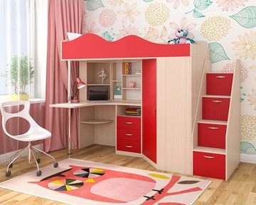 Детская кровать-шкаф Пионер-1, каркас Дуб, фасад Красный в Выборге