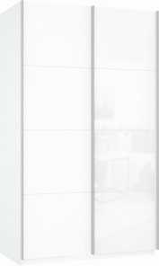 Шкаф 2-х дверный Прайм (ДСП/Белое стекло) 1600x570x2300, белый снег в Санкт-Петербурге