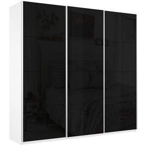 Шкаф 3-створчатый Широкий Прайм (Черное стекло) 2400x570x2300,  Белый Снег в Санкт-Петербурге