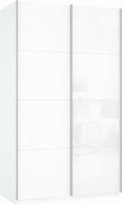 Шкаф 2-створчатый Прайм (ДСП/Белое стекло) 1400x570x2300, белый снег в Санкт-Петербурге