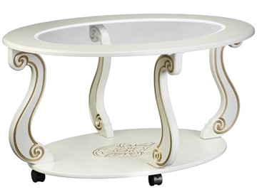 Стеклянный столик Овация-С, на колесах, слоновая кость-золото в Санкт-Петербурге