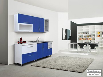 Кухня маленькая Мыло 224 2000х718, цвет Синий/Белый металлик в Выборге