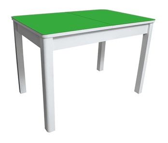 Кухонный стол раздвижной Айсберг-02 СТ2, белое ЛДСП/стекло зеленое/прямые массив белый в Санкт-Петербурге