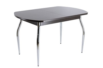 Стеклянный кухонный стол ПГ-07 СТ1 венге/черное стекло/хром фигурные в Гатчине
