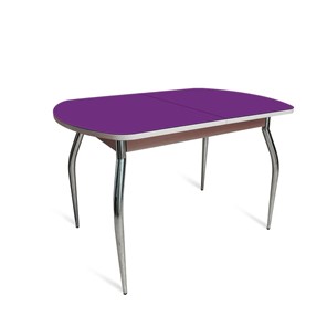 Обеденный раздвижной стол ПГ-07 СТ2, дуб молочный/фиолетовое стекло/35 хром гнутые металл в Санкт-Петербурге