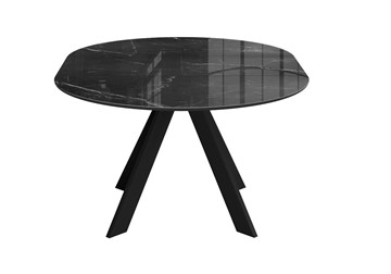 Стеклянный кухонный стол раздвижной DikLine SFC110 d1100 стекло Оптивайт Черный мрамор/подстолье черное/опоры черные в Санкт-Петербурге