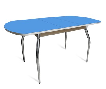 Мини-стол на кухню ПГ-01 СТ2, дуб молочный/синие стекло/35 хром гнутые металл в Выборге