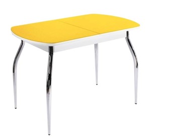 Стеклянный кухонный стол ПГ-06 СТ2, белое/желтое стекло/35 хром гнутые металл в Выборге