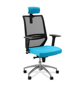 Кресло в офис Aero lux с подголовником, сетка/ткань TW / черная/голубая в Санкт-Петербурге