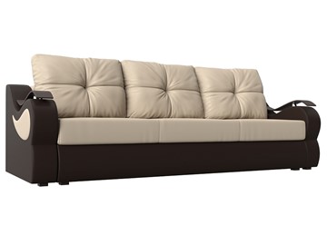 Прямой диван Меркурий еврокнижка, Бежевый/коричневый (экокожа) в Санкт-Петербурге