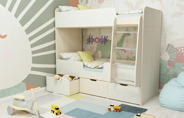 Детская двухэтажная кровать Малыш двойняшка 70х160, корпус Дуб молочный, фасад Фейритейл в Санкт-Петербурге - предосмотр