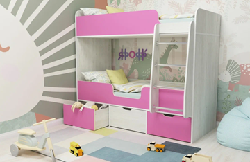 Двухэтажная детская кровать Малыш двойняшка 70х160, корпус Винтерберг, фасад Розовый в Санкт-Петербурге - предосмотр