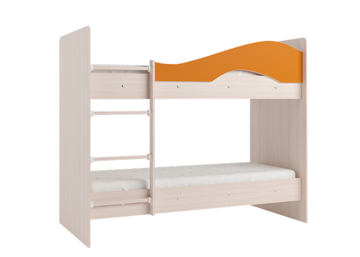 Детская 2-х ярусная кровать Мая с 2 ящиками на щитах, корпус Млечный дуб, фасад Оранжевый в Санкт-Петербурге - изображение 2