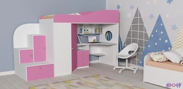 Детская кровать-шкаф Кадет-1, корпус Белое дерево, фасад Розовый в Санкт-Петербурге