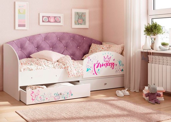 Кровать детская Эльза с бортиком, Фиолетовый (латы) в Санкт-Петербурге - изображение