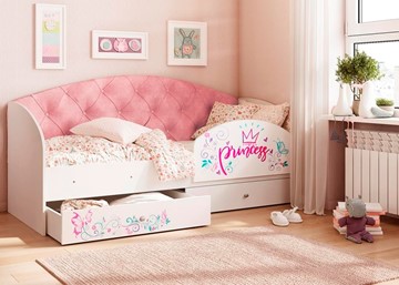 Детская кровать односпальная Эльза с бортиком, Розовый (латы) в Санкт-Петербурге