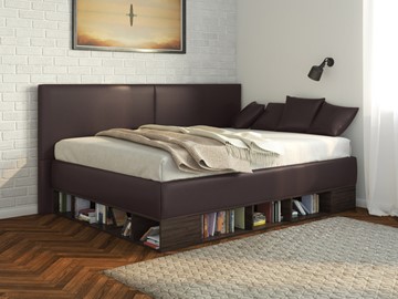 Кровать подростковая Lancaster 1, 120х200, ЛДСП венге, экокожа коричневая в Санкт-Петербурге
