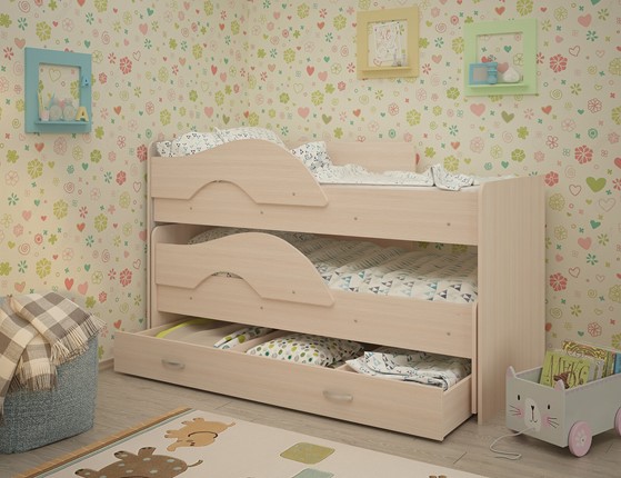 Детская двухэтажная кровать Радуга 1.6 с ящиком, цвет Млечный дуб в Санкт-Петербурге - изображение