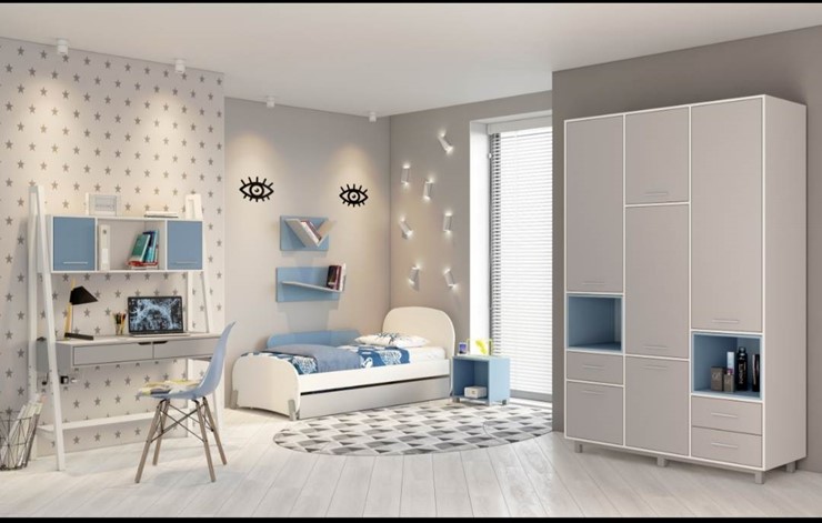 Комплект мебели для детской POLINI Kids Mirum №1 Белый / Серый / Голубой в Санкт-Петербурге - изображение