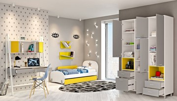 Комплект мебели для детской POLINI Kids Mirum №1 Белый / Серый / Желтый в Санкт-Петербурге