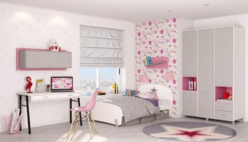 Комплект мебели для детской POLINI Kids Mirum №7 Белый / Серый / Розовый в Санкт-Петербурге