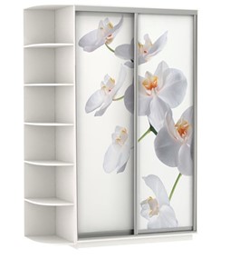 Шкаф Хит, 1500x600x2200, фотопечать, со стеллажом, белая орхидея, белый снег в Санкт-Петербурге