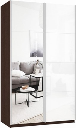 Шкаф двухдверный Прайм (Зеркало/Белое стекло) 1400x570x2300, венге в Санкт-Петербурге - изображение