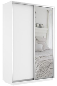 Шкаф 2-х дверный Экспресс (ДСП/Зеркало) 1200х600х2400, белый снег в Санкт-Петербурге