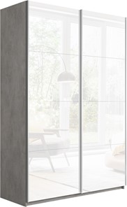 Шкаф 2-дверный Прайм (Белое стекло/Белое стекло) 1400x570x2300, бетон в Санкт-Петербурге