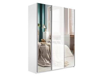Шкаф 3-дверный Широкий Прайм (2 Зеркала / Стекло белое) 2400x570x2300, Белый Снег в Санкт-Петербурге