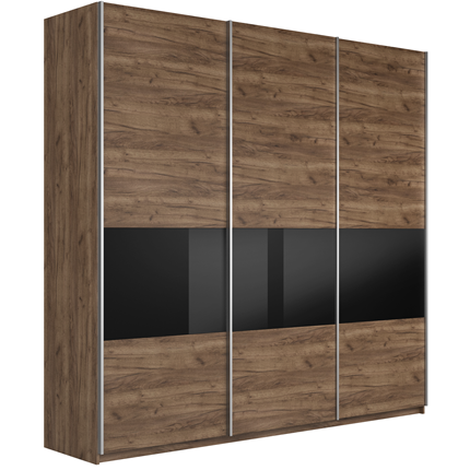 Шкаф трехдверный Широкий Прайм (ДСП / Черное стекло) 2400x570x2300, Крафт Табачный в Санкт-Петербурге - изображение