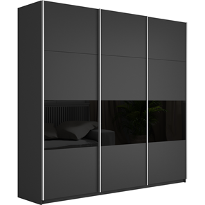 Шкаф 3-х створчатый Широкий Прайм (ДСП / Черное стекло) 2400x570x2300, Серый диамант в Санкт-Петербурге