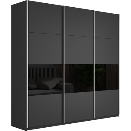 Шкаф 3-х створчатый Широкий Прайм (ДСП / Черное стекло) 2400x570x2300, Серый диамант в Санкт-Петербурге - изображение
