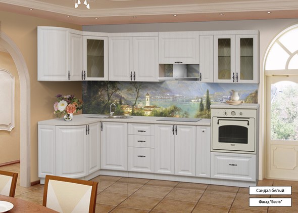 Кухня угловая Веста 1330х2800, цвет Сандал белый в Санкт-Петербурге - изображение