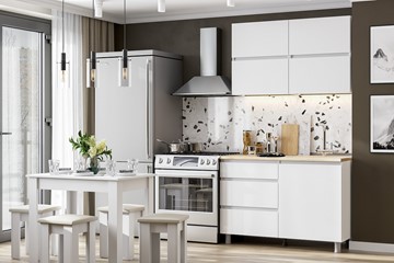 Готовый кухонный гарнитур Токио 1200, белый текстурный/белый текстурный/тростник в Санкт-Петербурге