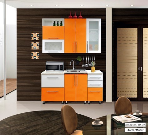 Гарнитур кухонный Мыло 224 1600х718, цвет Оранжевый/Белый металлик в Санкт-Петербурге - изображение