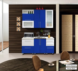 Небольшая кухня Мыло 224 1600х718, цвет Синий/Белый металлик в Санкт-Петербурге
