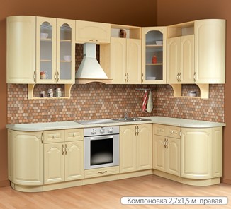 Угловой кухонный гарнитур Классика 2700х1500, цвет Дуб беленый в Санкт-Петербурге