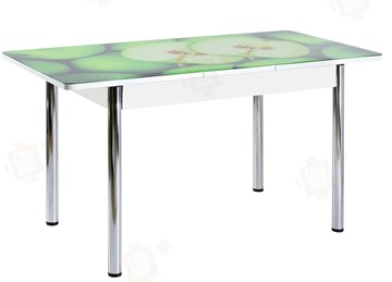Кухонный стол раздвижной Айсберг-02 СТФ, белое лдсп/зеленые яблоки/ноги хром прямые в Санкт-Петербурге