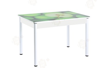Кухонный стол раскладной Айсберг-02 СТФ, белое лдсп/зеленые яблоки/ноги крашеные в Санкт-Петербурге