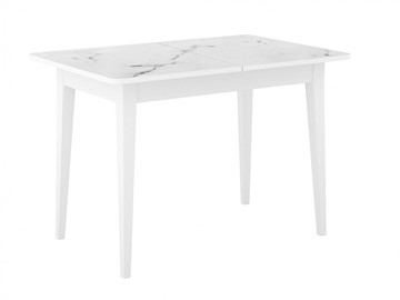 Кухонный стол раздвижной Dikline M110 Белый/стекло белый мрамор сатин/ножки MM белые в Санкт-Петербурге