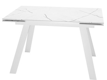 Стол раздвижной DikLine SKM140 Керамика Белый мрамор/подстолье белое/опоры белые (2 уп.) в Гатчине
