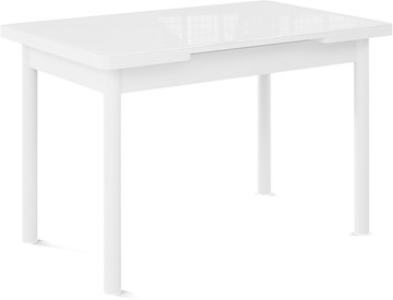 Раздвижной стол Милан-1 EVO, ноги металлические белые, стекло белое/серый в Санкт-Петербурге