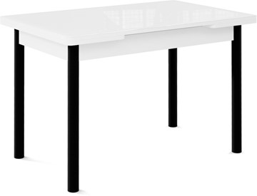 Кухонный стол раздвижной Милан-1 EVO, ноги металлические черные, стекло белое/серый в Санкт-Петербурге